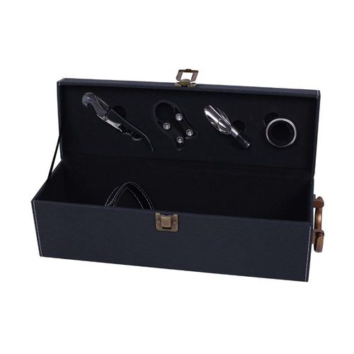 Estojo de couro sintético para garrafa de vinho Fracalanza com 4 acessórios essenciais Estojo de couro sintético para garrafa de vinho Fracalanza com 4 acessórios essenciais