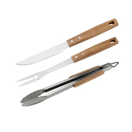 Jogo de churrasco em inox com cabo em acácia Fracalanza Beef Club 3 peças Jogo de churrasco em inox com cabo em acácia Fracalanza Beef Club 3 peças
