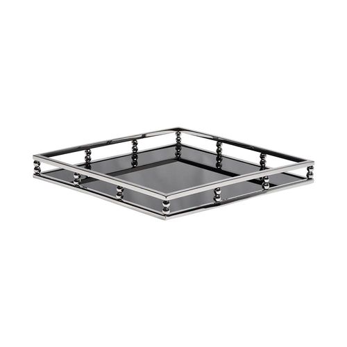 Bandeja quandrada em inox e vidro Fracalanza 40x40x5cm preta