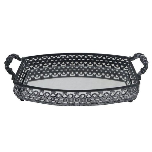 Bandeja retangular em ferro com espelho e alça L'Hermitage Fez 39,5x27x9cm cor preta Bandeja retangular em ferro com espelho e alça L'Hermitage Fez 39,5x27x9cm cor preta