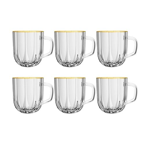 Jogo de canecas em cristal ecológico friso ouro L'Hermitage Refinatto 280ml 6 peças Jogo de canecas em cristal ecológico friso ouro L'Hermitage Refinatto 280ml 6 peças