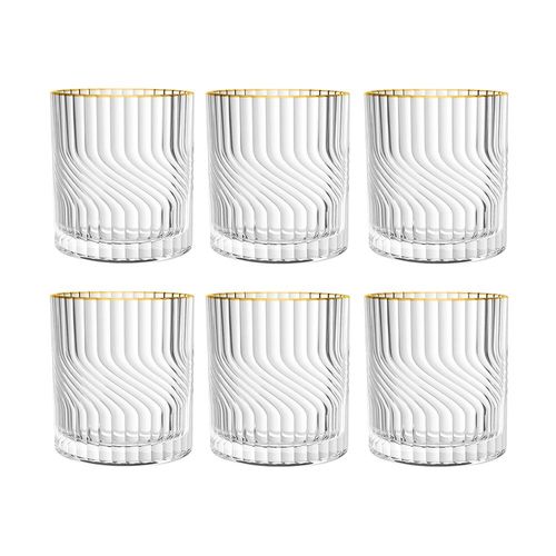 Jogo de copos baixos em cristal borda dourada L'Hermitage Dunas 340ml 6 peças Jogo de copos baixos em cristal borda dourada L'Hermitage Dunas 340ml 6 peças