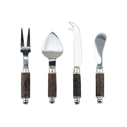 Jogo de Talheres para Queijo Fracalanza Arvoredo Aço Inox Cabo Madeira 4 Peças