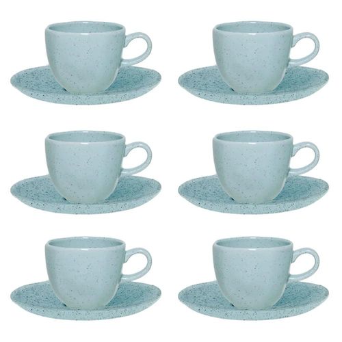Jogo de 6 Xícaras de Chá Oxford Ryo Blue Bay Azul Claro 220ml com Pires Porcelana Jogo de 6 Xícaras de Chá Oxford Ryo Blue Bay Azul Claro 220ml com Pires Porcelana