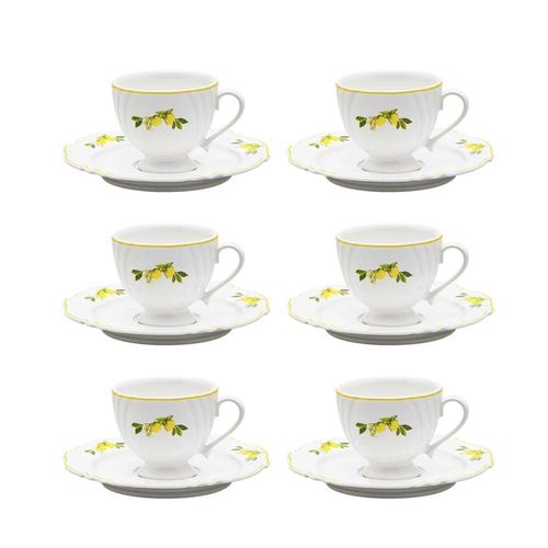Jogo de 6 Xícaras de Chá Oxford Soleil Limoni 200ml com Pires Porcelana Jogo de 6 Xícaras de Chá Oxford Soleil Limoni 200ml com Pires Porcelana