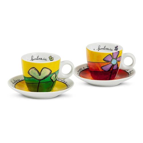 Jogo de xícaras expresso com pires em porcelana Egan 90ml 2 peças verde e vermelho