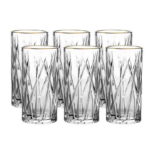 Jogo de copos altos cristal Ecológico borda dourada L’Hermitage Forest 390ml 6 peças