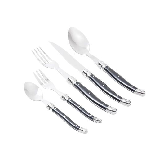 Faqueiro em aço inox Kenya Laguiole 30 peças preto e prata Faqueiro em aço inox Kenya Laguiole 30 peças preto e prata