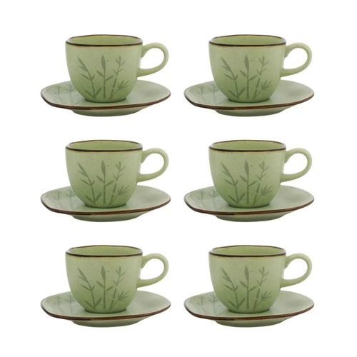 Jogo de 6 Xícaras de Chá Oxford Ryo Bambu 220ml com Pires Porcelana Jogo de 6 Xícaras de Chá Oxford Ryo Bambu 220ml com Pires Porcelana
