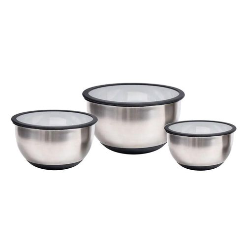 Jogo de bowls tigelas em inox com tampas plásticas Kenya P/M/G 3 peças
