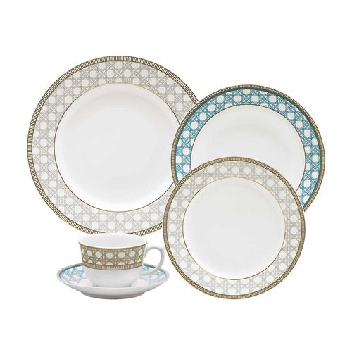 Jogo de Jantar e Chá Oxford Flamingo Palhinha Brasileira 30 Peças Porcelana