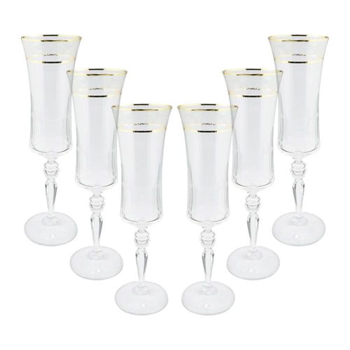Jogo de taças champanhe cristal ecológico Bohemia Grace 190ml 6 peças ouro rim
