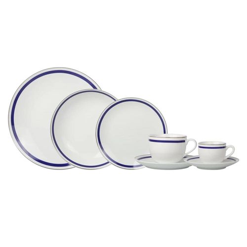 Jogo de Jantar em porcelana Silver Rim L'Hermitage Très Classique 42 peças azul