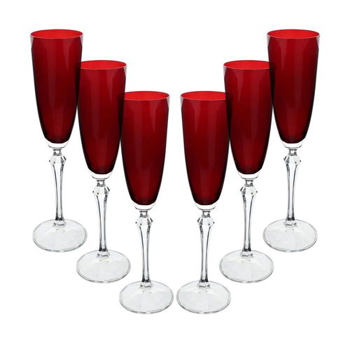 Jogo de taças champanhe cristal ecológico Bohemia Elizabeth 200ml 6 peças vermelho