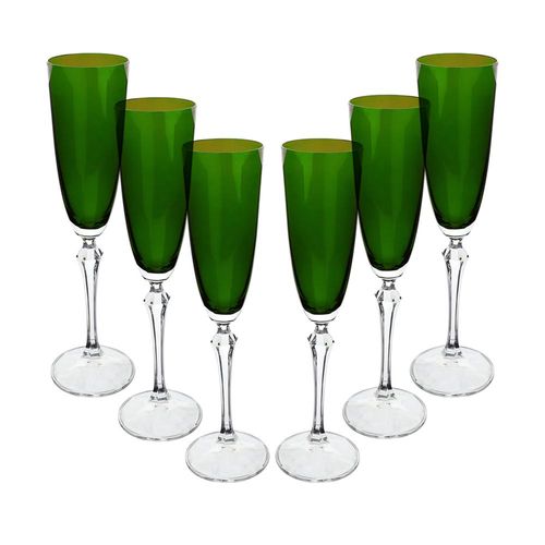 Jogo de taças champanhe cristal ecológico Bohemia Elizabeth 200ml 6 peças verde