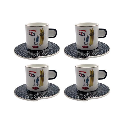 Jogo de xícaras café new bone china com borda dourada L'Hermitage Faces 100ml 4 peças Jogo de xícaras café new bone china com borda dourada L'Hermitage Faces 100ml 4 peças