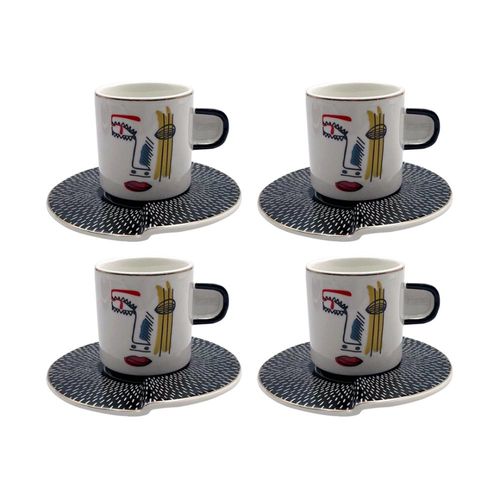 Jogo de xícaras chá new bone china com borda dourada L'Hermitage Faces 200ml 4 peças Jogo de xícaras chá new bone china com borda dourada L'Hermitage Faces 200ml 4 peças