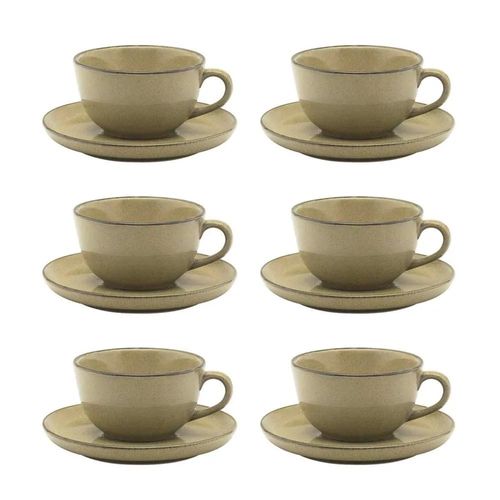 Jogo de 6 Xícaras de Chá Oxford Flat Ocre 200ml com Pires Jogo de 6 Xícaras de Chá Oxford Flat Ocre 200ml com Pires
