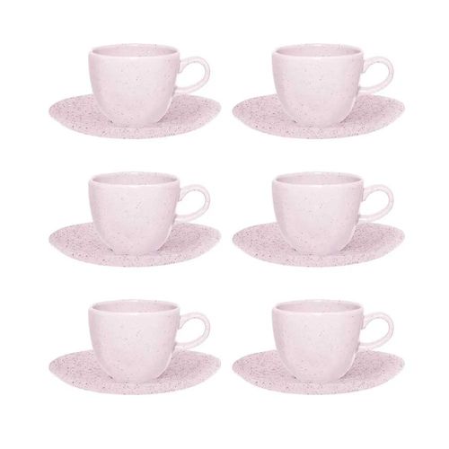 Jogo de 6 Xícaras de Chá Oxford Ryo Pink Sand Rosa Claro 220ml com Pires Porcelana Jogo de 6 Xícaras de Chá Oxford Ryo Pink Sand Rosa Claro 220ml com Pires Porcelana