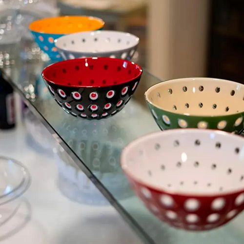 Saladeira bowl em acrílico Guzzini Le Murrine 25cm vermelho com branco Saladeira bowl em acrílico Guzzini Le Murrine 25cm vermelho com branco