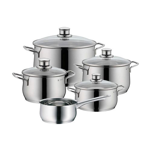 Jogo de panelas em aço inox WMF Diadem para Indução 5 Peças prata Jogo de panelas em aço inox WMF Diadem para Indução 5 Peças prata