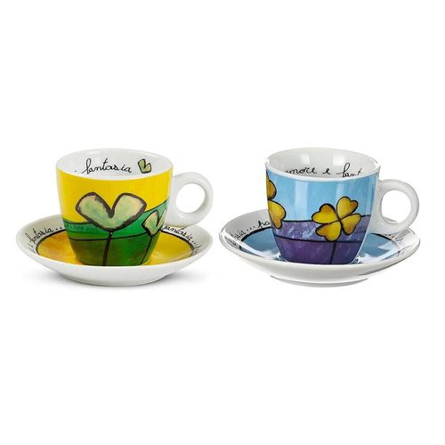 Jogo de xícaras café expresso em porcelana Egan Frane Amore 90ml 2 peças azul e verde Jogo de xícaras café expresso em porcelana Egan Frane Amore 90ml 2 peças azul e verde