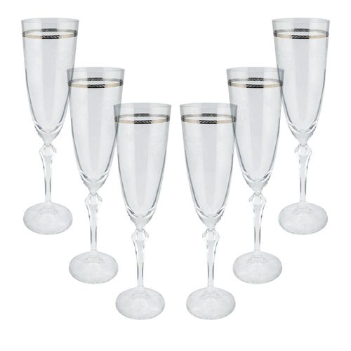 Jogo de taças champanhe cristal ecológico Elizabeth 200ml 6 peças platinum rim Jogo de taças champanhe cristal ecológico Elizabeth 200ml 6 peças platinum rim
