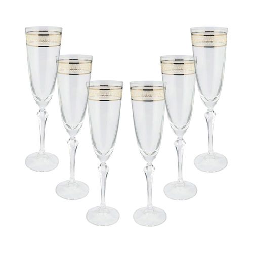 Jogo de taças champanhe cristal ecológico Bohemia Brocade com friso de ouro 200ml 6 peças Jogo de taças champanhe cristal ecológico Bohemia Brocade com friso de ouro 200ml 6 peças