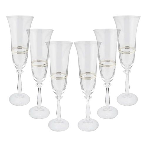 Jogo de taças champanhe cristal ecológico Bohemia Angela 190ml 6 peças prata rim Jogo de taças champanhe cristal ecológico Bohemia Angela 190ml 6 peças prata rim