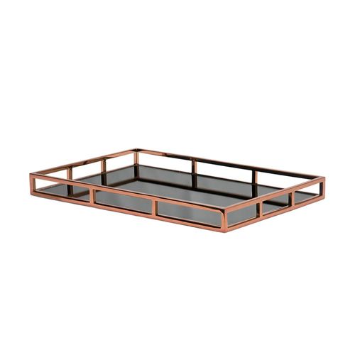 Bandeja Retangular Fracalanza Niqueladas Aço Inox e Vidro Preto 56x36x5cm cobre