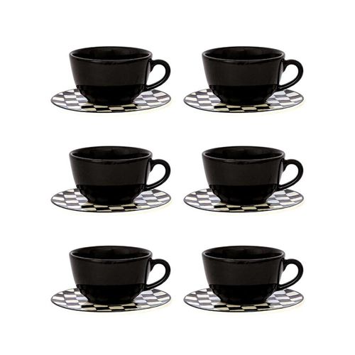 Jogo 6 Xícaras Chá Cerâmica Oxford Unni Damas 200 Ml: Quadriculado Jogo 6 Xícaras Chá Cerâmica Oxford Unni Damas 200 Ml: Quadriculado