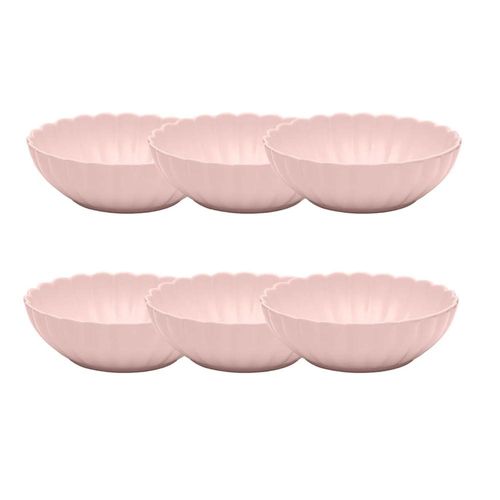Jogo 6 Pratos Fundos Porcelana Oxford Flora Dália 20 Cm: Rosa Suave 1L
