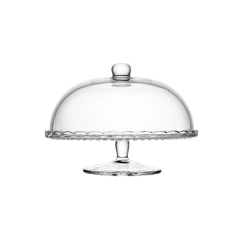 Prato para bolo com pé Wolff Bangkok 29x21cm vidro, boleira elegante e incolor com tampa protetora