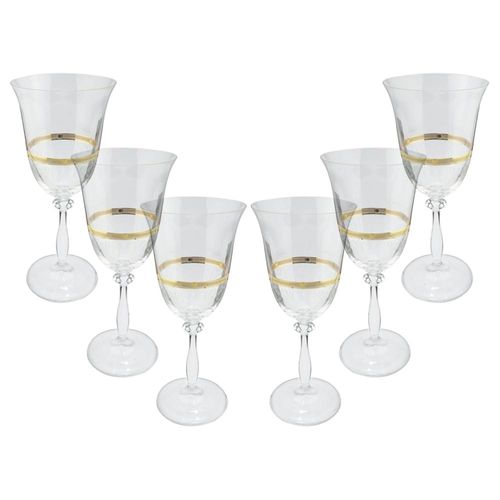 Jogo de taças para água Bohemia Angela 6 peças Cristal Ecológico 350ml, com friso ouro, luxo para mesa