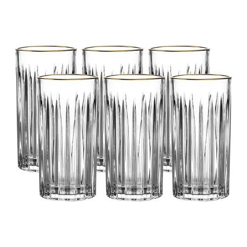 Jogo de copos L'Hermitage Soho 6 peças Cristal Ecológico 390ml, borda dourada, design moderno premium Jogo de copos L'Hermitage Soho 6 peças Cristal Ecológico 390ml, borda dourada, design moderno premium