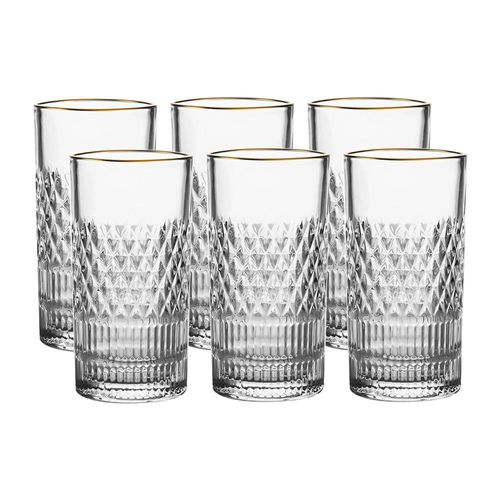 Jogo de copos L'Hermitage Esplanada 6 peças Cristal Ecológico 390ml, borda dourada, luxo para servir