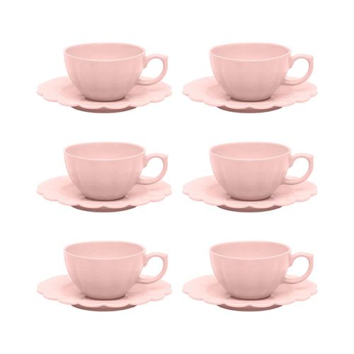 Jogo 6 Xícaras Chá Porcelana Oxford Flora Dália 220 Ml: Rosa Suave