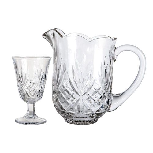 Jogo de jarra com copos em vidro L'Hermitage Ice 7 peças para sucos, drinks e água Jogo de jarra com copos em vidro L'Hermitage Ice 7 peças para sucos, drinks e água