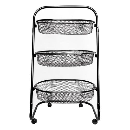 Fruteira organizadora Metaltec 3 cestos em aço preta, design vertical e versátil para cozinha e despensa Fruteira organizadora Metaltec 3 cestos em aço preta, design vertical e versátil para cozinha e despensa