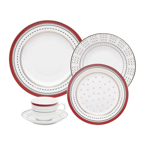 Jogo de Jantar e Chá Oxford Flamingo Lafayette 30 Peças Porcelana para 6 Pessoas