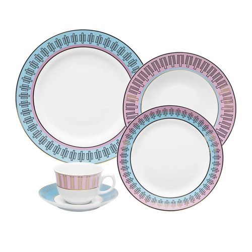Jogo de Jantar e Chá Oxford Flamingo Cosmopolitan 30 Peças Porcelana Design Moderno