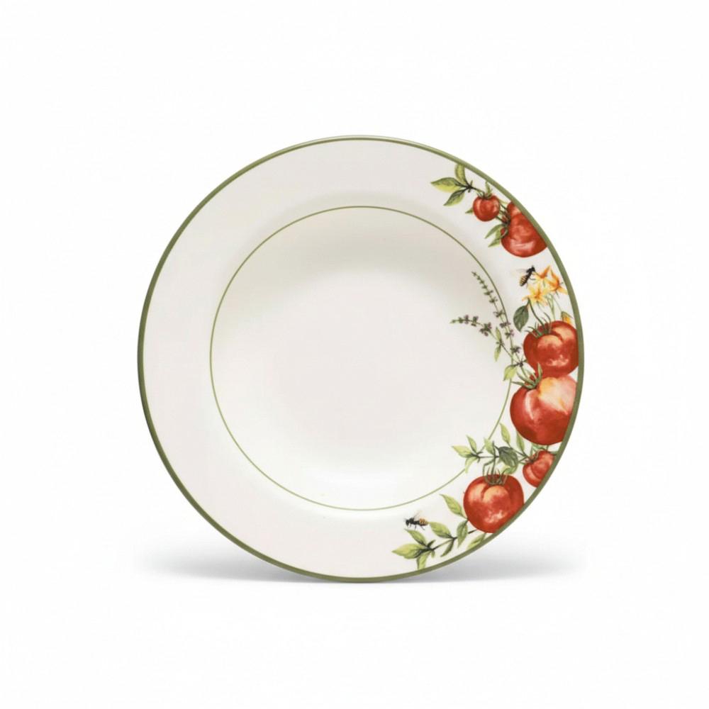 Prato Fundo Cerâmica Copa&Cia Aquarelle Pomodoro e Basilico 25cm Design Italiano Gourmet