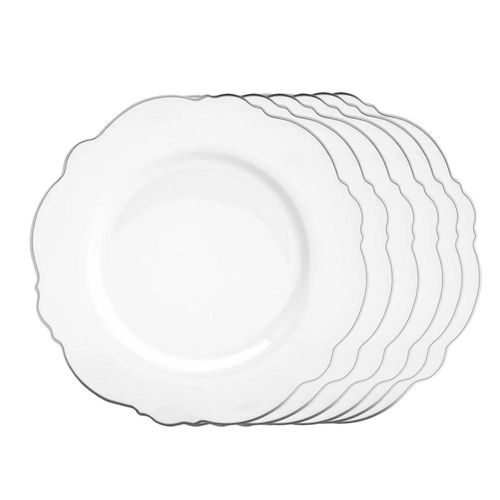 Jogo de pratos sobremesa de porcelana Wolff Maldivas 6 peças 21cm filete prata Jogo de pratos sobremesa de porcelana Wolff Maldivas 6 peças 21cm filete prata