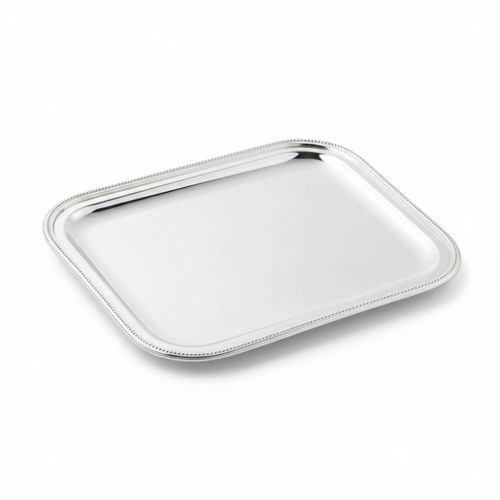 Bandeja Retangular Silverlux Pérola 26,5x21cm, Banho de Prata, Luxo Para Café, Chá ou Decoração