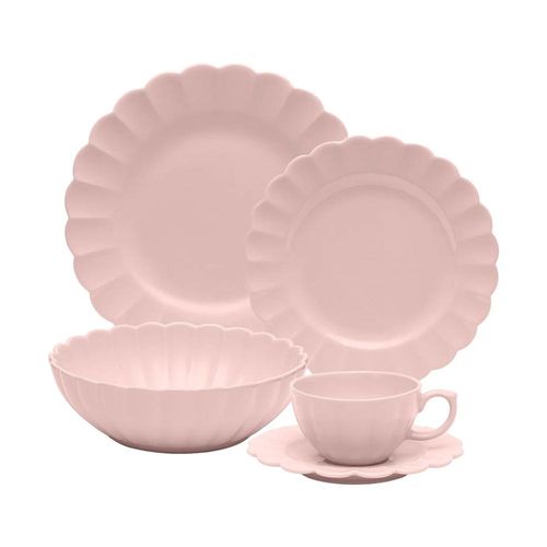 Jogo de Jantar Chá 30 Pçs Porcelana Oxford Flora Dália: Rosa Suave