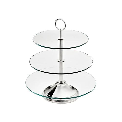 Fruteira Alta 3 andares St. James Pyramid - Banho de Prata e Vidro Temperado Fruteira Alta 3 andares St. James Pyramid - Banho de Prata e Vidro Temperado