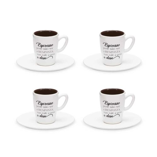 Jogo 4 Xícaras Café Expresso Porcelana Oxford Dose 75 Ml: Frase Jogo 4 Xícaras Café Expresso Porcelana Oxford Dose 75 Ml: Frase