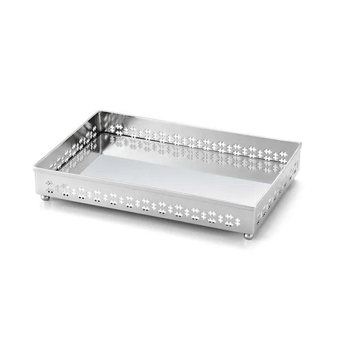 Bandeja Retangular St. James Mirror Cross Pequena 30x20cm: Banho de Prata Bandeja Retangular St. James Mirror Cross Pequena 30x20cm: Banho de Prata