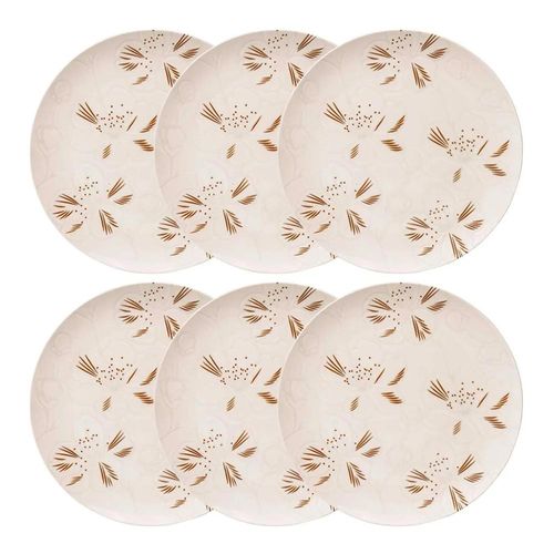 Jogo 6 Pratos Rasos Cerâmica Oxford Unni Orquídea 26 Cm: Floral