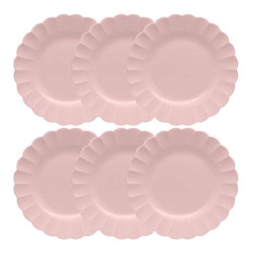 Jogo 6 Pratos Rasos Porcelana Oxford Flora Dália 27,5 Cm: Rosa Suave